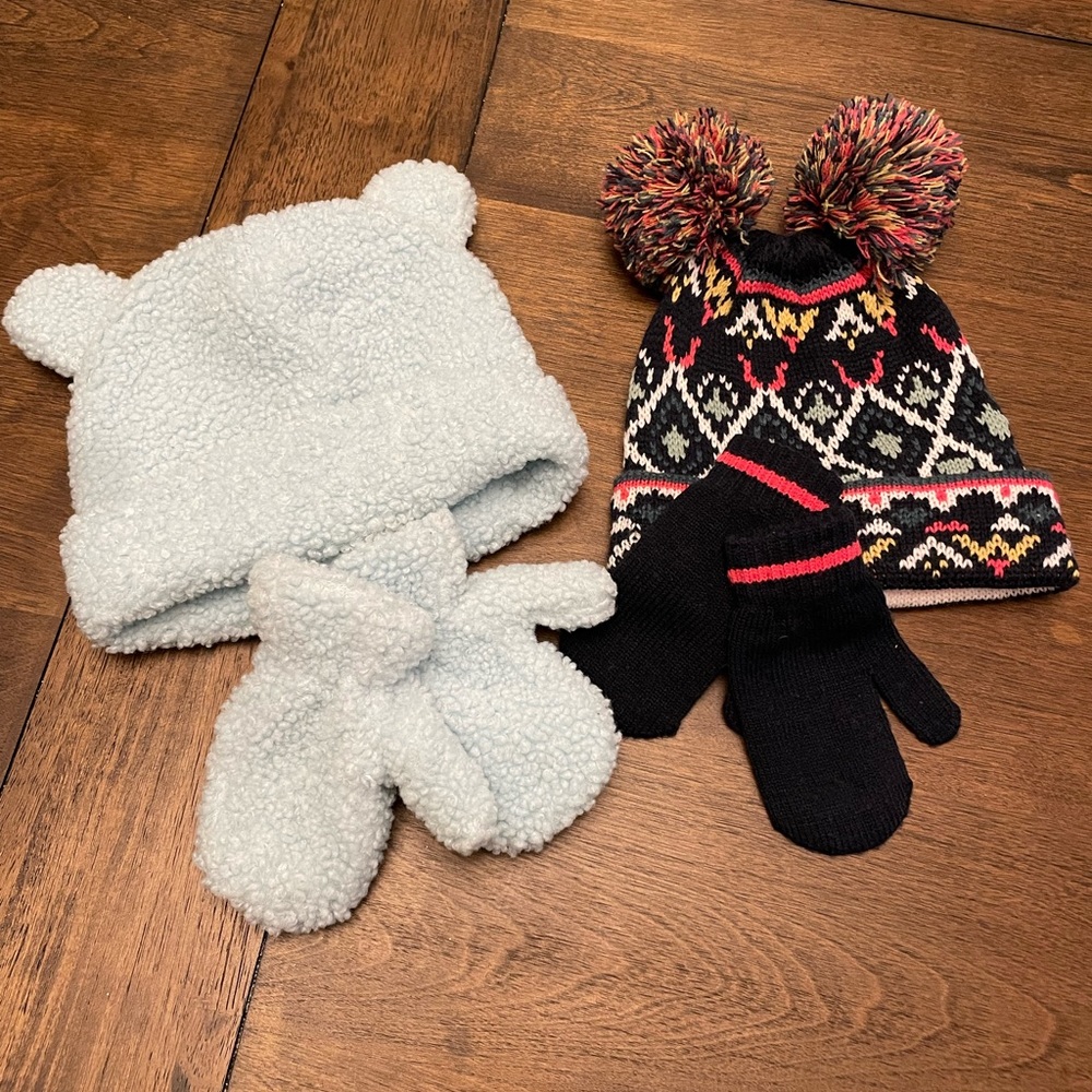 Winter Hats & Matching Mittens - Fits 2T - 5T